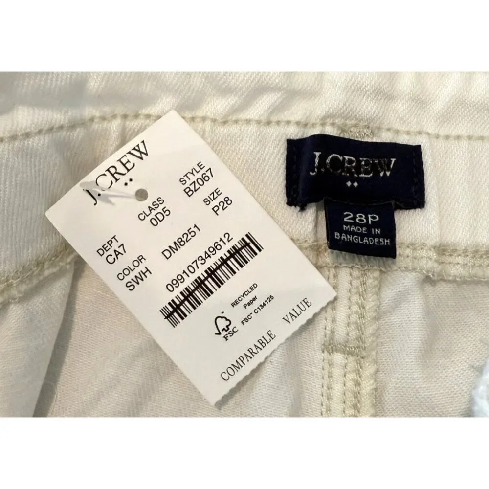 J. Crew Women's Petite Belted Paperbag Jean Soft White Pockets Crop Size P28 NWT